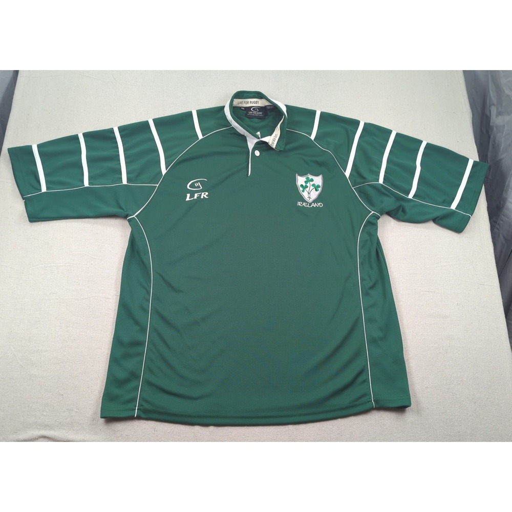 Live For Rugby Ireland Jersey Mens 2XL Green‎ Pullover LFR Shamrock Patch Polo